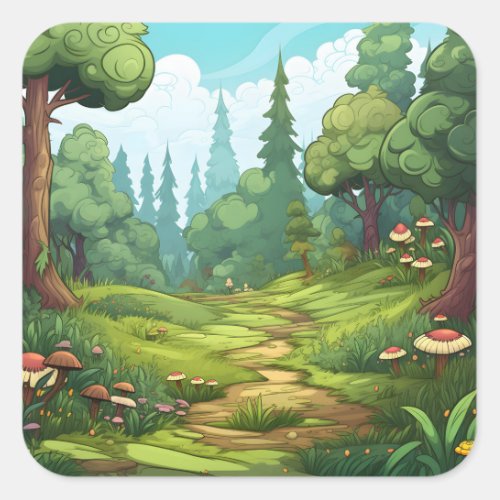 Joyful Jungle Cartoon Fantasy Square Sticker