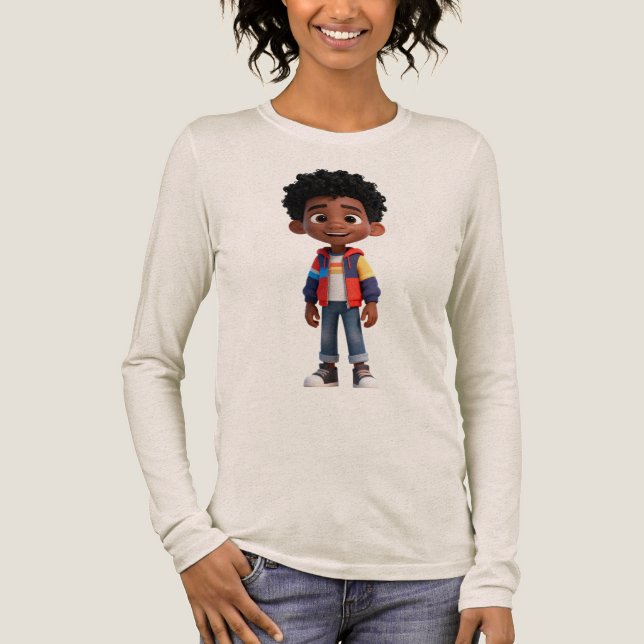 Joyful Kid Rainbow Jacket 3D Character Long Sleeve Tri-Blend Shirt (Front)