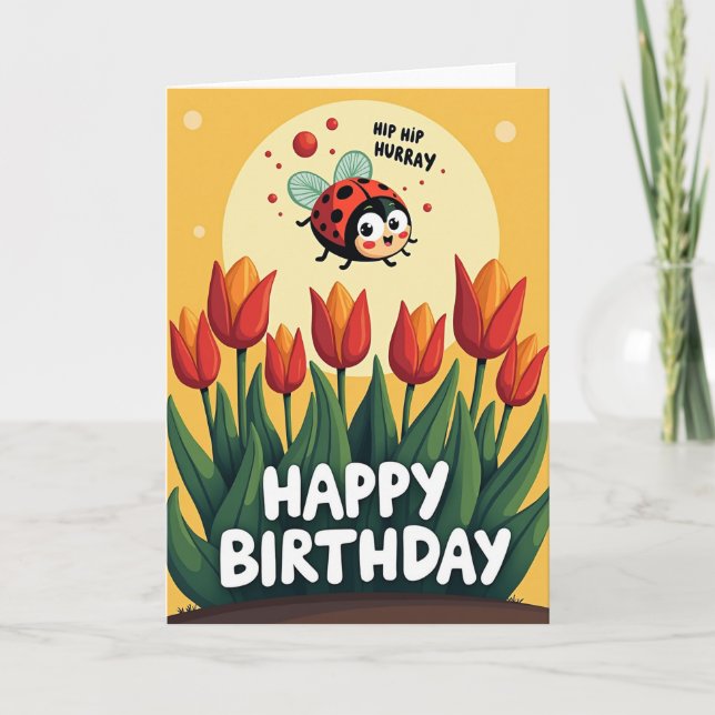 Joyful Ladybug Birthday Card (Front)