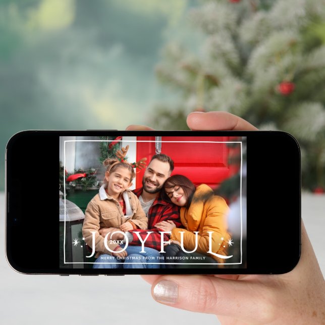 Joyful Landscape Framed Christmas Photo Holiday Card (Front Digital)