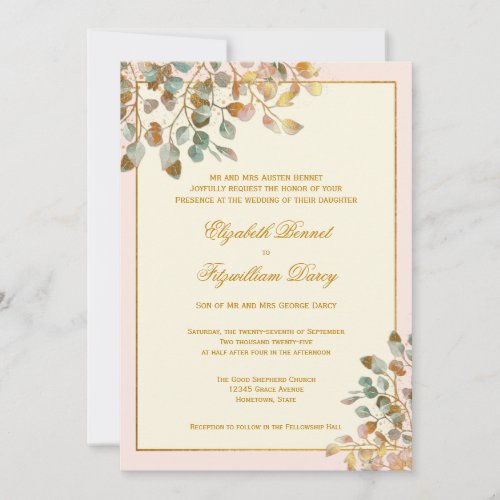 Joyful Leaves Blush Pink and Ivory Wedding Invitation
