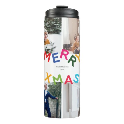 Joyful Lettering Holiday Photo Collage Thermal Tumbler