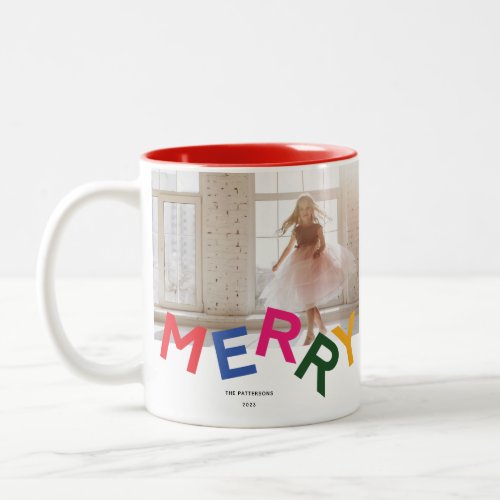 Joyful Lettering Holiday Photo Collage Two_Tone Coffee Mug