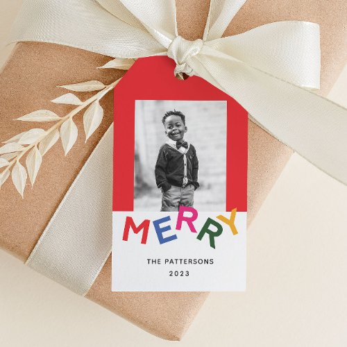 Joyful Lettering Holiday Photo Gift Tags