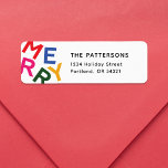 Joyful Lettering Holiday Return Address Label<br><div class="desc">Step into a world of minimalist charm and vibrant joy with this delightful holiday design featuring your family name and address alongside colorful bold letters that spell out the word "Merry" using playful typography.</div>