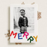 Joyful Lettering Shiny Silver Photo Foil Holiday Card<br><div class="desc">Step into a world of minimalist charm and vibrant joy with this delightful holiday card design. Against a clean white background, your custom photo shines at the forefront, capturing a cherished moment that embodies the spirit of the season. Playful and bold, large capital letters form the word "MERRY" below the...</div>