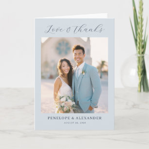 Joyful Light Blue Minimalist Photo Letterpress Thank You Card