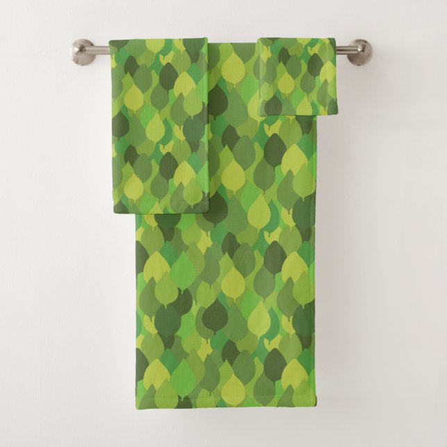 Joyful Lush Leaves - seamless surface pattern.  Bath Towel Set (Insitu)