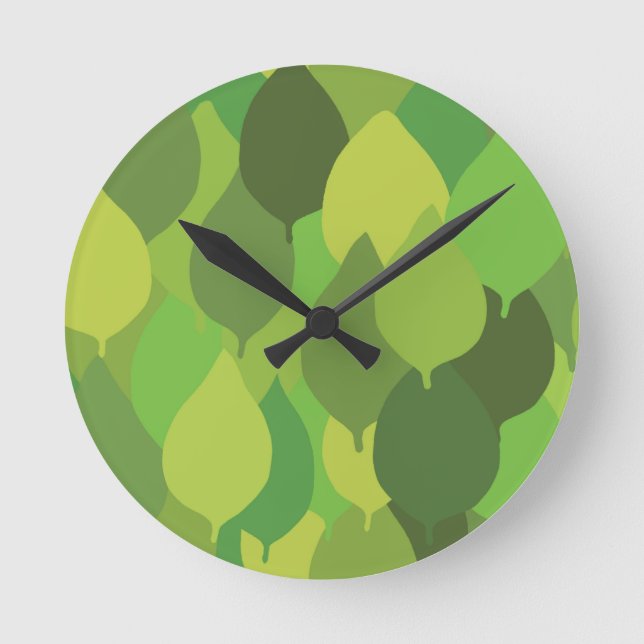 Joyful Lush Leaves - seamless surface pattern. Round Clock (Front)