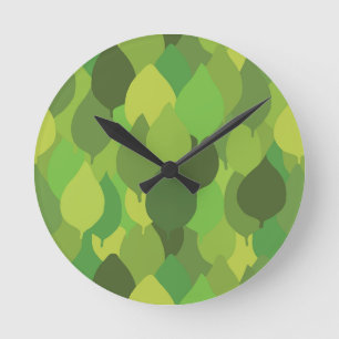 Joyful Lush Leaves - seamless surface pattern. Round Clock