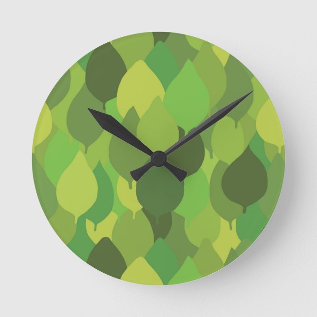 Joyful Lush Leaves - seamless surface pattern.    Round Clock (Front)