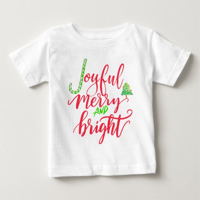 Joyful merry and bright red typography script baby T-Shirt (Front)