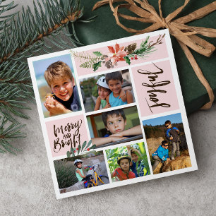 Joyful Merry and Bright Watercolor Christmas Photo Holiday Card