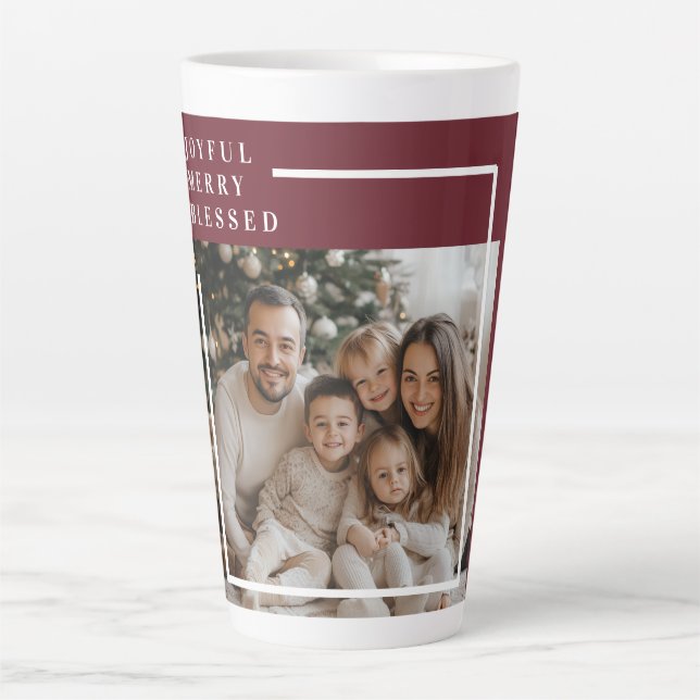 Joyful Merry Blessed Christmas Photo  Latte Mug (Front)