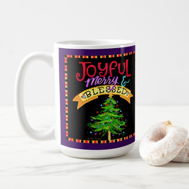 Joyful Merry Blessed Christmas Tree Coffee Mug (With Donut)