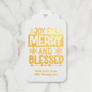 Joyful Merry & Blessed Gold Foil Tartan Christmas Foil Gift Tags