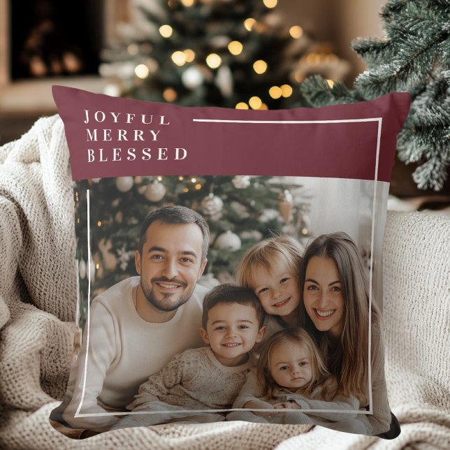 Joyful Merry Blessed Modern Christmas Throw Pillow (Creator Uploaded)