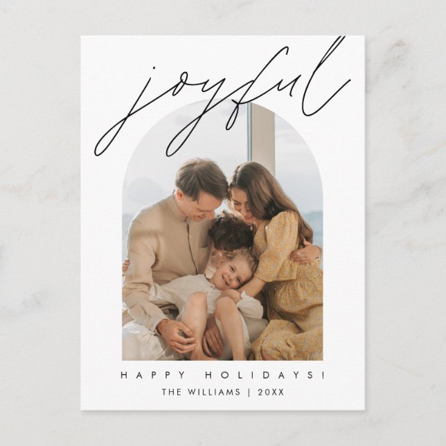 Joyful Merry Christmas Family Photo Modern Layover Postcard (Front)