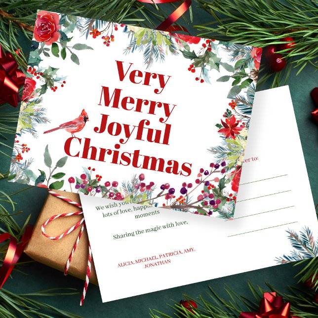Joyful Merry Christmas winter watercolor floral Holiday Postcard (Creator Uploaded)
