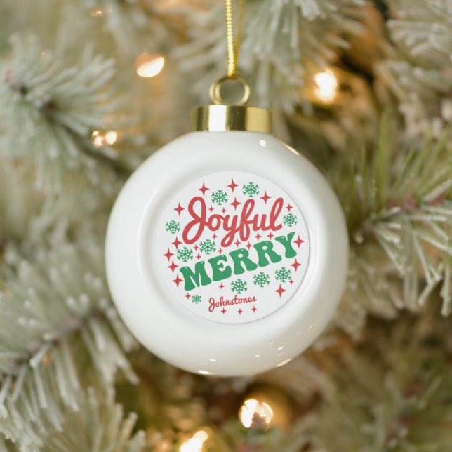 Joyful Merry Personalized Ceramic Holiday Ball Christmas Ornament (Tree)