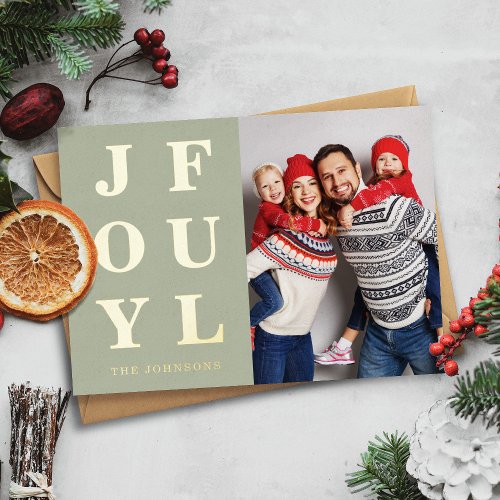 Joyful Minimal Photo Christmas Gold Foil Holiday Card