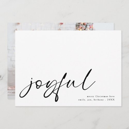 Joyful Minimalist Calligraphy Photo Christmas  Holiday Card
