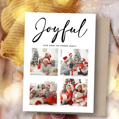 Joyful Minimalist  Christmas Four Photo Collage Holiday Card