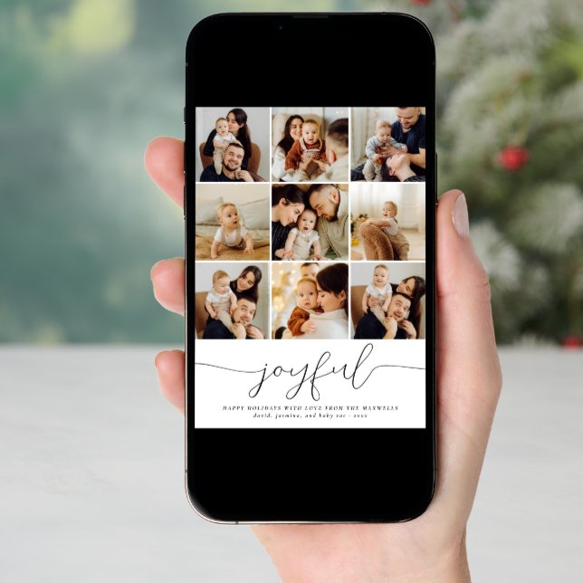 Joyful Minimalist Christmas Photo Collage Holiday Card (Front Digital)