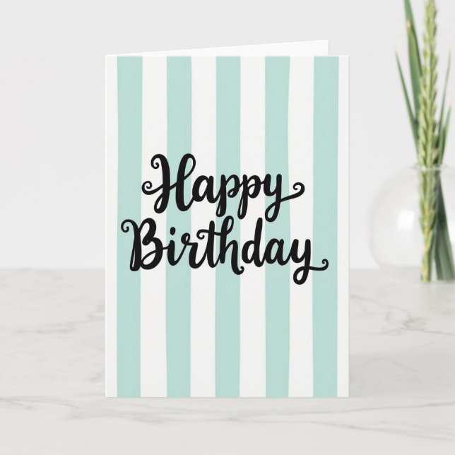 Joyful Mint Stripe Birthday Card (Front)