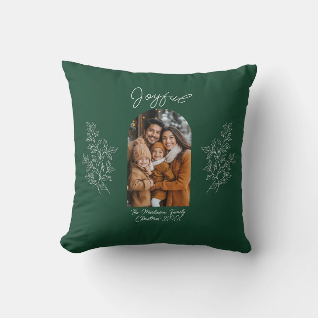 Joyful Modern Arch Family Photo Christmas Throw Pillow (Front)