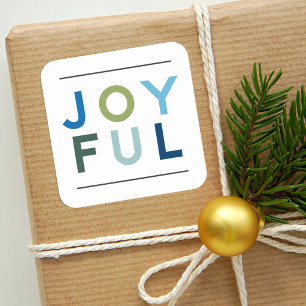 Joyful Modern Blue Green Lettering Holiday Square Sticker