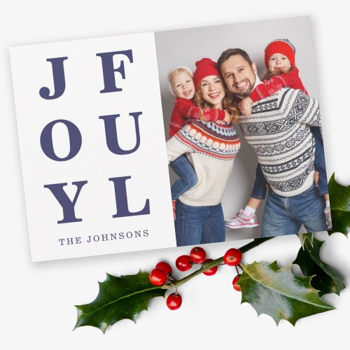 Joyful Modern Blue Photo Christmas Holiday Card