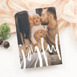 Joyful Modern Brushed Script Family Photo Holiday<br><div class="desc">A simple design with a strong message, "joyful" is the spirit of Christmas! This modern design features a photo of your choice with "joyful" written across the bottom in modern hand-lettered brush script calligraphy. In the bottom right-hand corner it shows your family name and the year. These cards reverse to...</div>