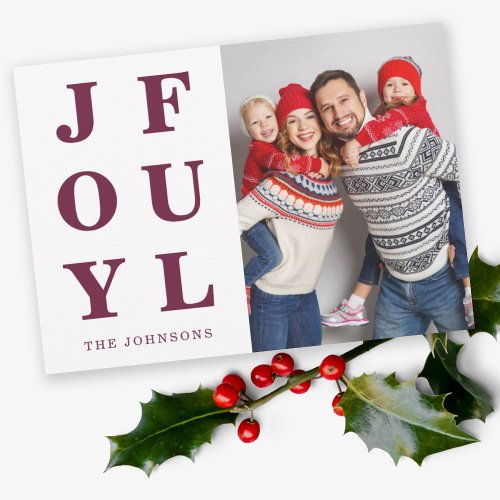 Joyful Modern Burgundy Photo Christmas Holiday Card