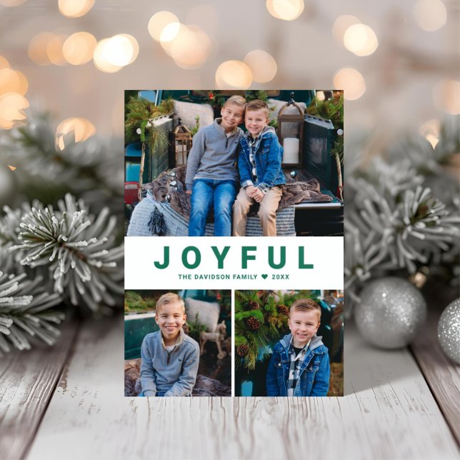 Joyful Modern Collage Christmas Holiday Letterpress Photo Cards (Creator Uploaded)