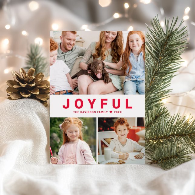 Joyful Modern Collage Christmas Holiday Letterpress Photo Cards (Creator Uploaded)