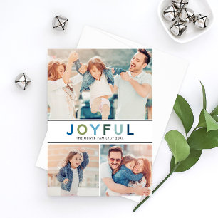 Joyful Modern Colorblock Photo Collage Holiday Card