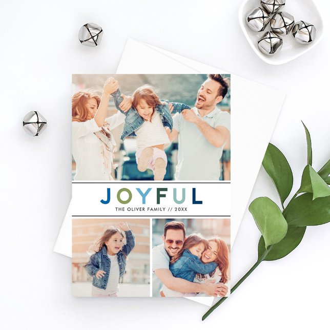 Joyful Modern Colorblock Photo Collage Holiday Card (Creator Uploaded)
