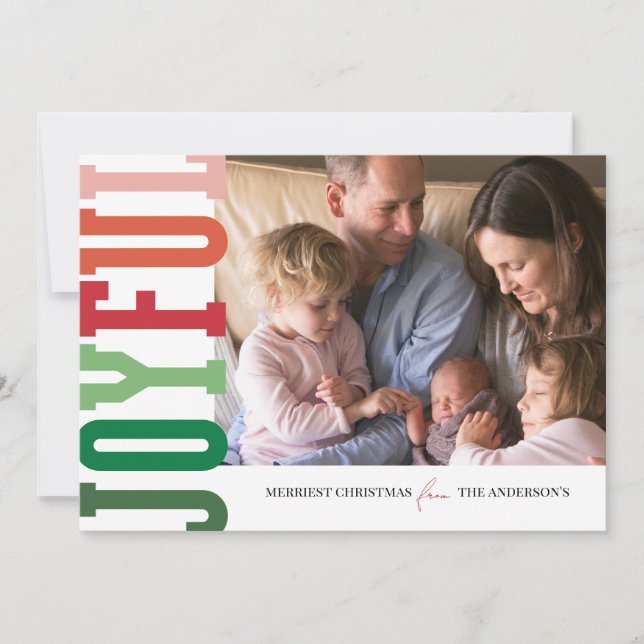 Joyful Modern Colorful Holiday Photo Card (Front)
