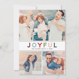 Joyful | Modern Colorful Photo Collage Holiday Card