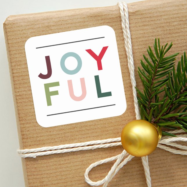 Joyful Modern Colorful Rainbow Lettering Holiday Square Sticker (Creator Uploaded)