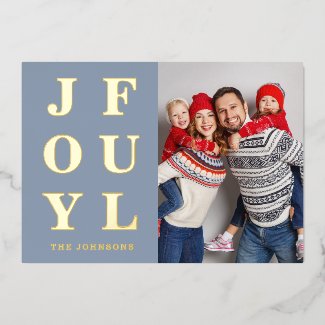 Joyful Modern Dusty Blue Photo Christmas Gold