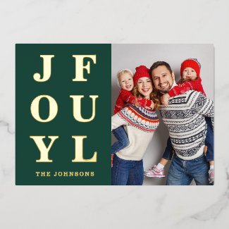 Joyful Modern Emerald Green Photo Christmas Gold