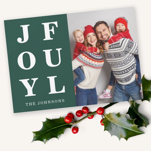 Joyful Modern Emerald Green Photo Christmas  Holiday Card