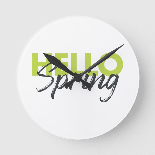 Joyful, modern, fun, vibrant design Hello Spring Round Clock (Front)