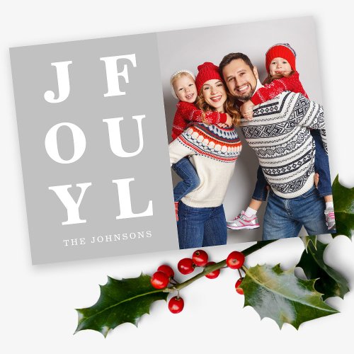 Joyful Modern Gray Photo Christmas Holiday Card