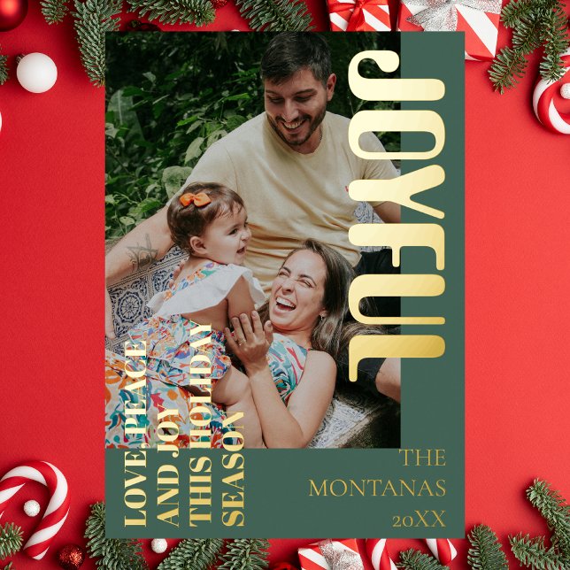 Joyful Modern Holiday Family Photo Olive Green (Creator Uploaded)