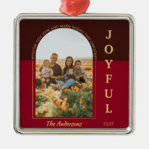 Joyful Modern Minimalist Arch Photo Red Christmas