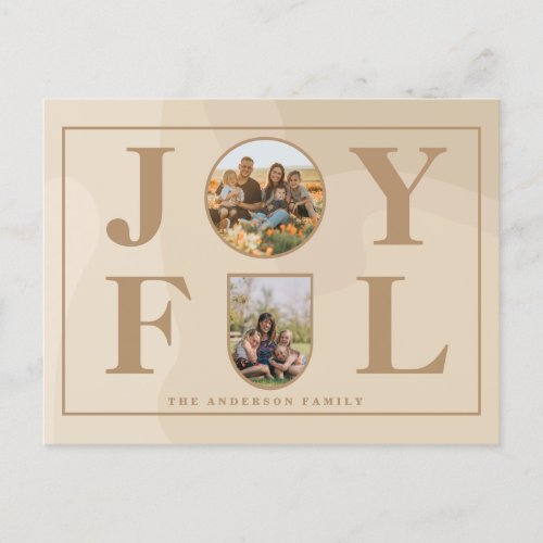 Joyful  Modern Minimalist Beige Arch Two Photo  Holiday Postcard