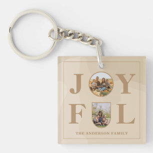 Joyful Modern Minimalist Beige Arch Two Photo Keychain